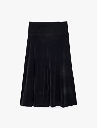 Rahat Kalıp Midi Boy Kloş Kadife Etek