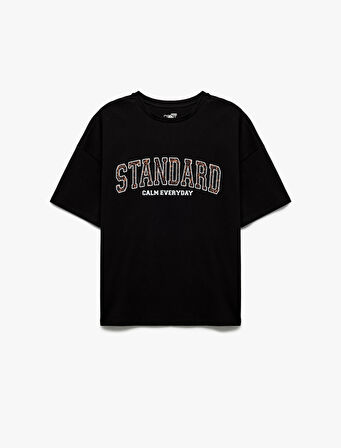 Bisiklet Yaka Yarım Kollu Baskılı Oversize Spor Tişört