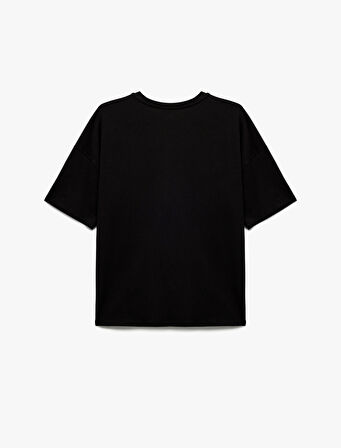 Bisiklet Yaka Yarım Kollu Baskılı Oversize Spor Tişört