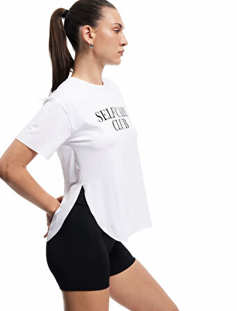 Baskılı Bisiklet Yaka Oversize Kısa Kollu Spor Tişört