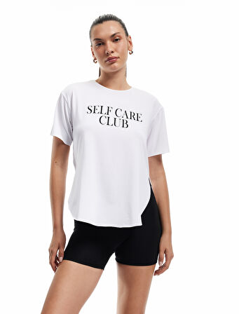 Baskılı Bisiklet Yaka Oversize Kısa Kollu Spor Tişört