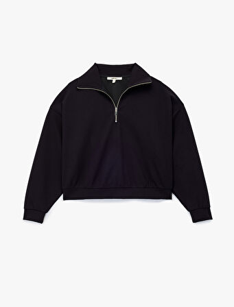Rahat Kalıp Uzun Kollu Yarım Fermuarlı Sweatshirt