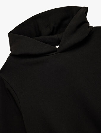 Üç İplik Uzun Kollu Kapüşonlu Basic Sweatshirt