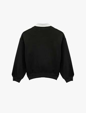 Üç İplik Uzun Kollu Taş Detaylı Gömlek Yaka Sweatshirt