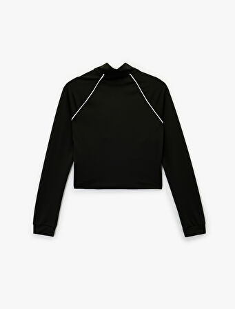 Dik Yaka Uzun Kollu Biyeli Fermuarlı Spor Sweatshirt