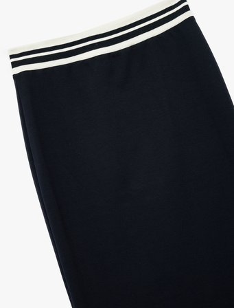 Beli Çizgili Lastik Detaylı Midi Slim Fit Kalem Etek