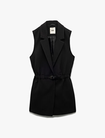 Astarlı Kruvaze Kolsuz Kemerli Uzun Yelek