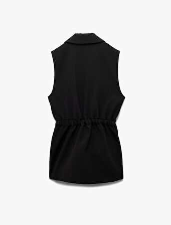 Astarlı Kruvaze Kolsuz Kemerli Uzun Yelek