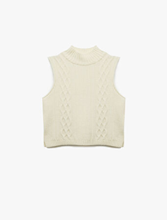 Dik Yaka Kolsuz Desenli Triko Süveter 