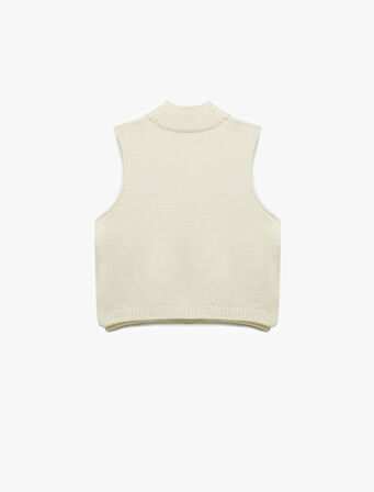 Dik Yaka Kolsuz Desenli Triko Süveter 