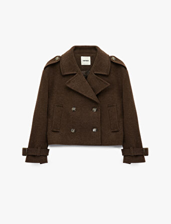 Cepli Düğmeli Uzun Kollu Kruvaze Kısa Kaşe Mont