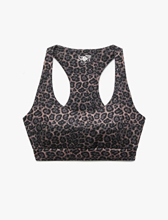 Kolsuz U Yaka Leopar Desenli Sporcu Sütyeni