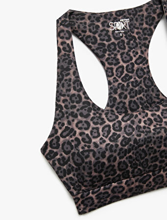 Kolsuz U Yaka Leopar Desenli Sporcu Sütyeni