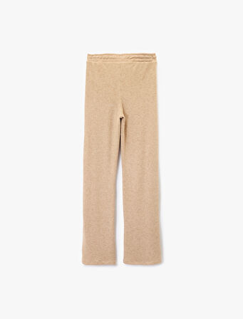 Beli Lastikli Düz Bol Paça Dokulu Pantolon