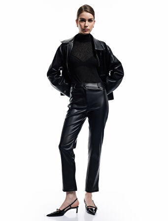 Normal Bel Slim Fit Cepli Suni Deri Pantolon