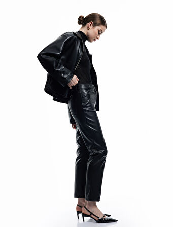 Normal Bel Slim Fit Cepli Suni Deri Pantolon
