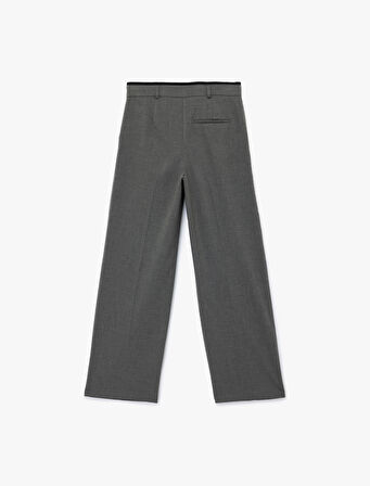 Pile Detaylı Cepli Geniş Paça Kumaş Pantolon