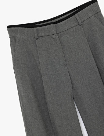 Pile Detaylı Cepli Geniş Paça Kumaş Pantolon