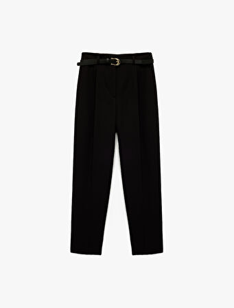Slim Fit Yüksek Bel Kemerli Cigarette Kumaş Pantolon