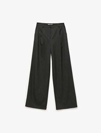 Cepli Pile Detaylı Yüksek Bel Palazzo Pantolon