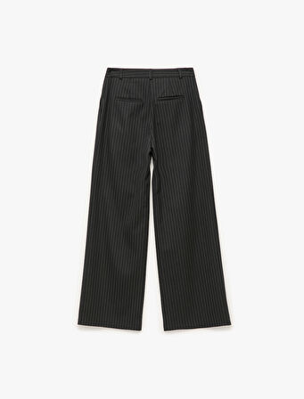 Cepli Pile Detaylı Yüksek Bel Palazzo Pantolon