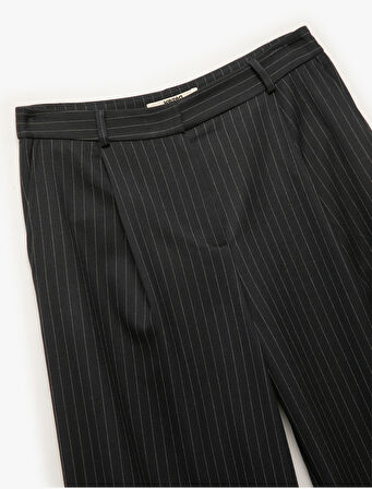 Cepli Pile Detaylı Yüksek Bel Palazzo Pantolon