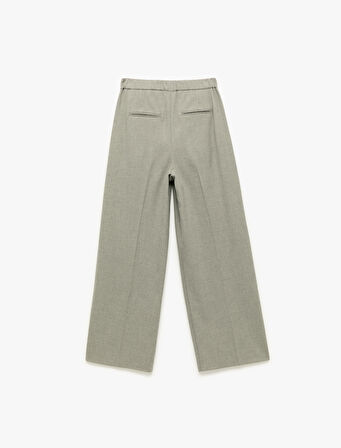 Cepli Pile Detaylı Yüksek Bel Geniş Paça Baggy Kumaş Pantolon