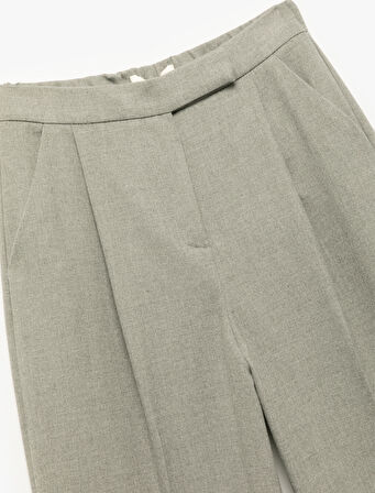 Cepli Pile Detaylı Yüksek Bel Geniş Paça Baggy Kumaş Pantolon