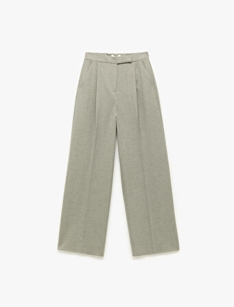 Cepli Pile Detaylı Yüksek Bel Geniş Paça Baggy Kumaş Pantolon