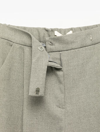 Cepli Pile Detaylı Yüksek Bel Geniş Paça Baggy Kumaş Pantolon