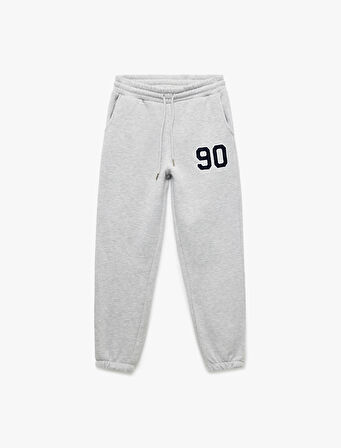 Üç İplik Şardonlu Nakışlı Cepli Beli Bağcıklı Jogger Eşofman Altı