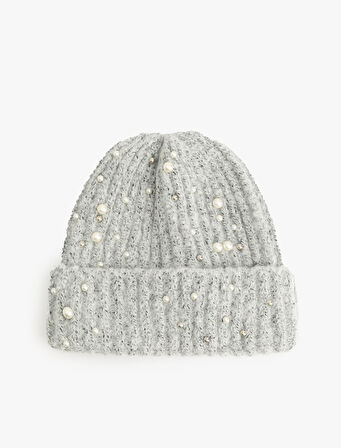 İnci İşlemeli Triko Bere