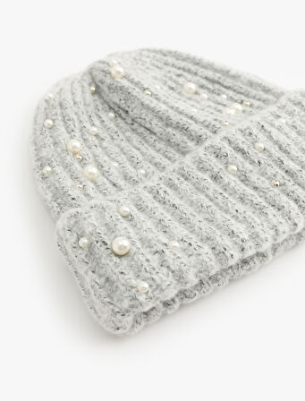 İnci İşlemeli Triko Bere