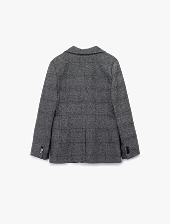 Uzun Kollu Cepli Kruvaze Ekose Blazer Ceket