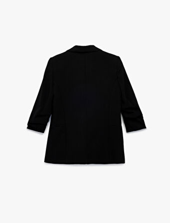 Krep Kumaş Regular Fit Şal Yaka 3/4 Kollu Blazer Ceket
