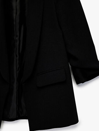 Krep Kumaş Regular Fit Şal Yaka 3/4 Kollu Blazer Ceket