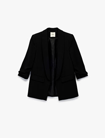 Krep Kumaş Regular Fit Şal Yaka 3/4 Kollu Blazer Ceket