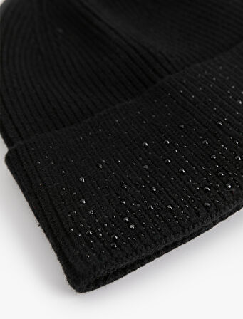 Taş İşlemeli Katlı Örgü Bere