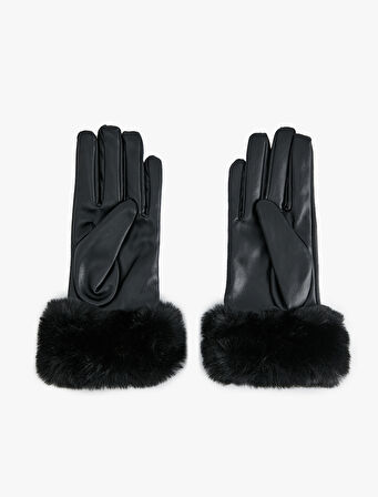 Suni Kürk Detaylı Suni Deri Eldiven