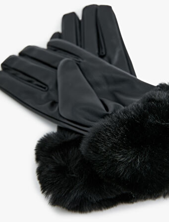 Suni Kürk Detaylı Suni Deri Eldiven