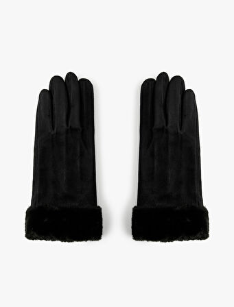 Suni Kürk Detaylı Süet Görünümlü Eldiven
