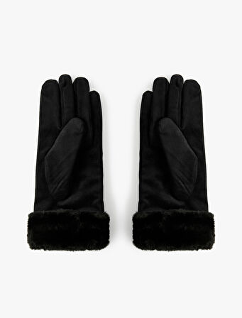 Suni Kürk Detaylı Süet Görünümlü Eldiven