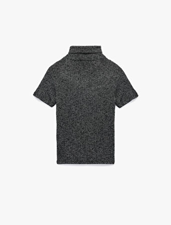 Slim Fit Kaşkorse Simli Balıkçı Yaka Kısa Kollu Tişört
