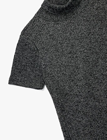 Slim Fit Kaşkorse Simli Balıkçı Yaka Kısa Kollu Tişört
