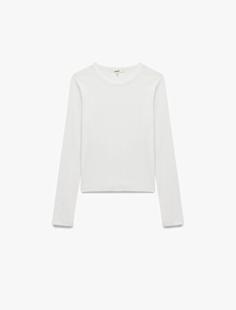 Pamuklu Slim Fit Uzun Kollu Bisiklet Yaka Basic Tişört