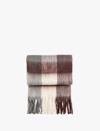 Yumuşak Dokulu Püsküllü Ekoseli Uzun Atkı