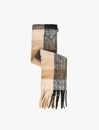 Yumuşak Dokulu Püsküllü Ekoseli Uzun Atkı