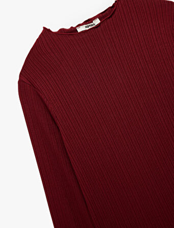 Kaşkorse Viskon Slim Fit Uzun Kollu Hafif Dik Yaka Tişört