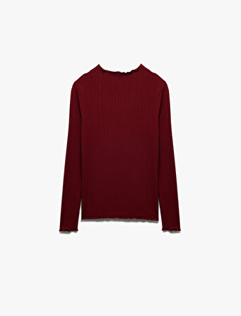 Kaşkorse Viskon Slim Fit Uzun Kollu Hafif Dik Yaka Tişört