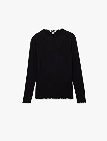Kaşkorse Viskon Slim Fit Uzun Kollu Hafif Dik Yaka Tişört
